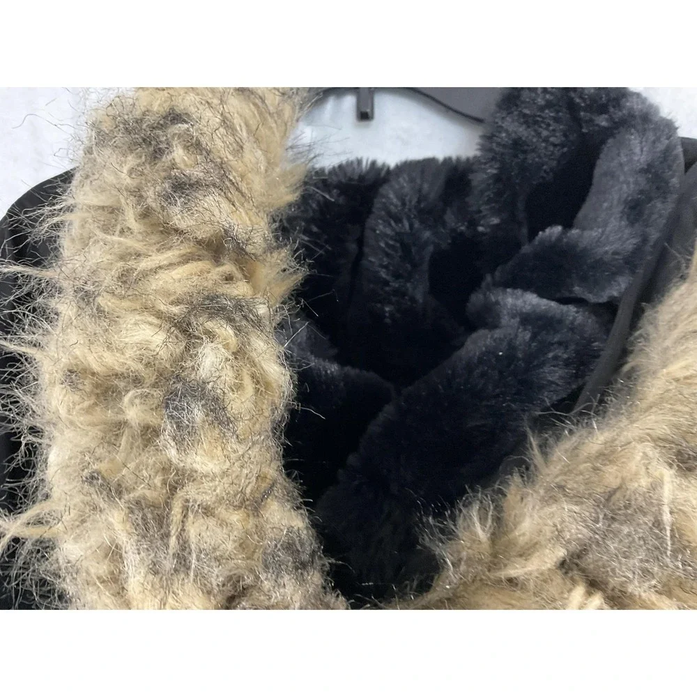 Coat Womens 3XL Black Hooded Faux Fur Lined Long Parka Pockets Zip Warm Winter